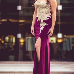 Maroon and gold gown